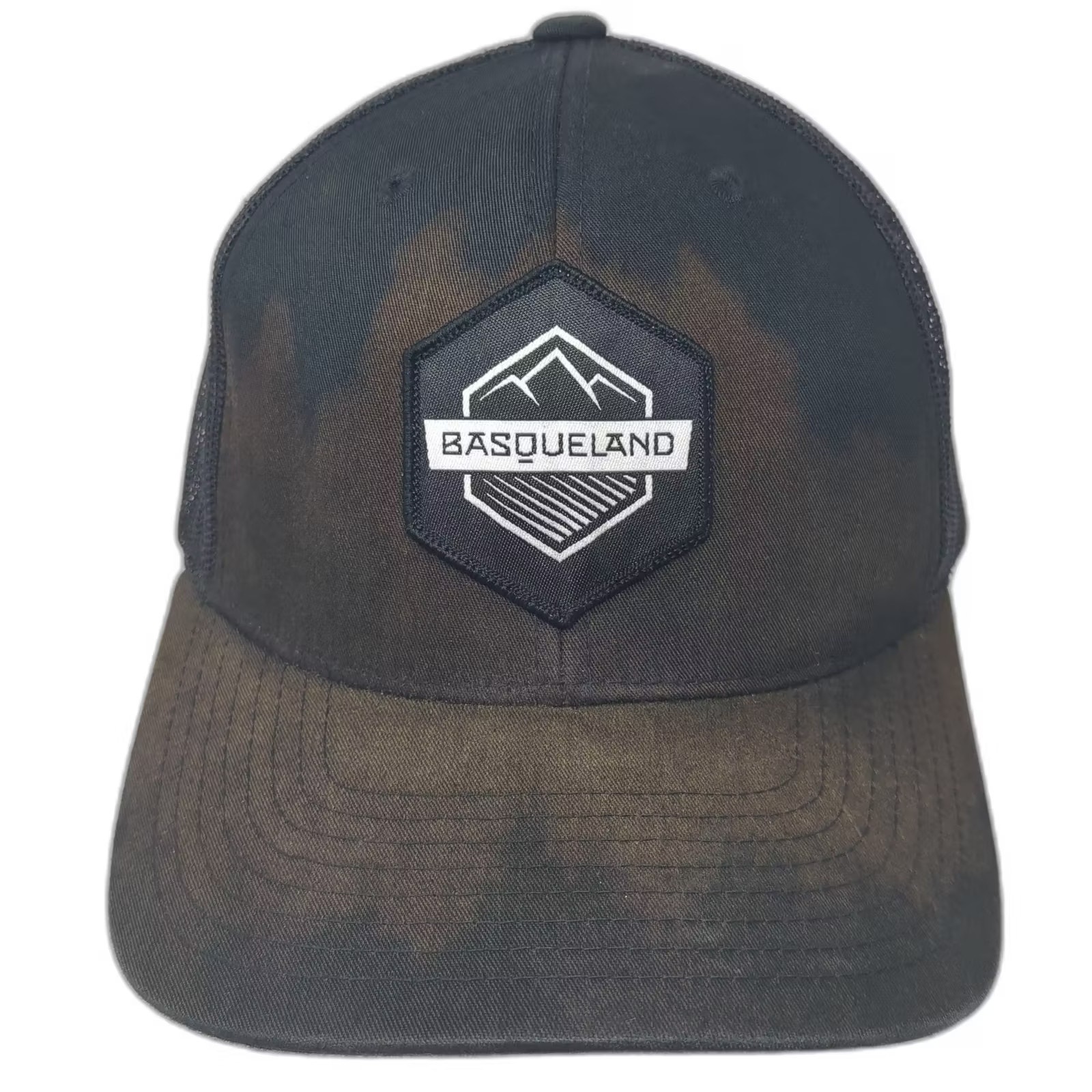Yupoong Trucker Hat Black Brown Os Basqueland Mountain Patch Mesh Adjustable